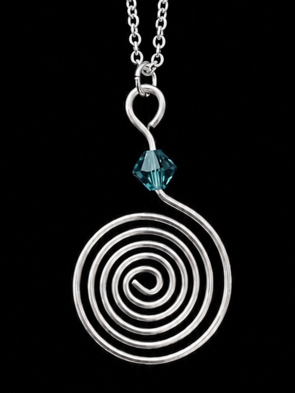 “Spiral” Swirl Maze Infinity Wire Wrapped Emerald Bead Geo 925 Silver Necklace